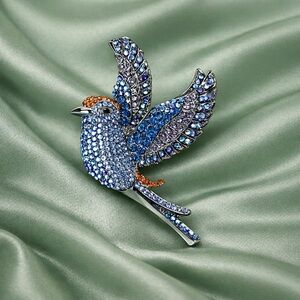 Royal Blue Bird Crystal Brooch